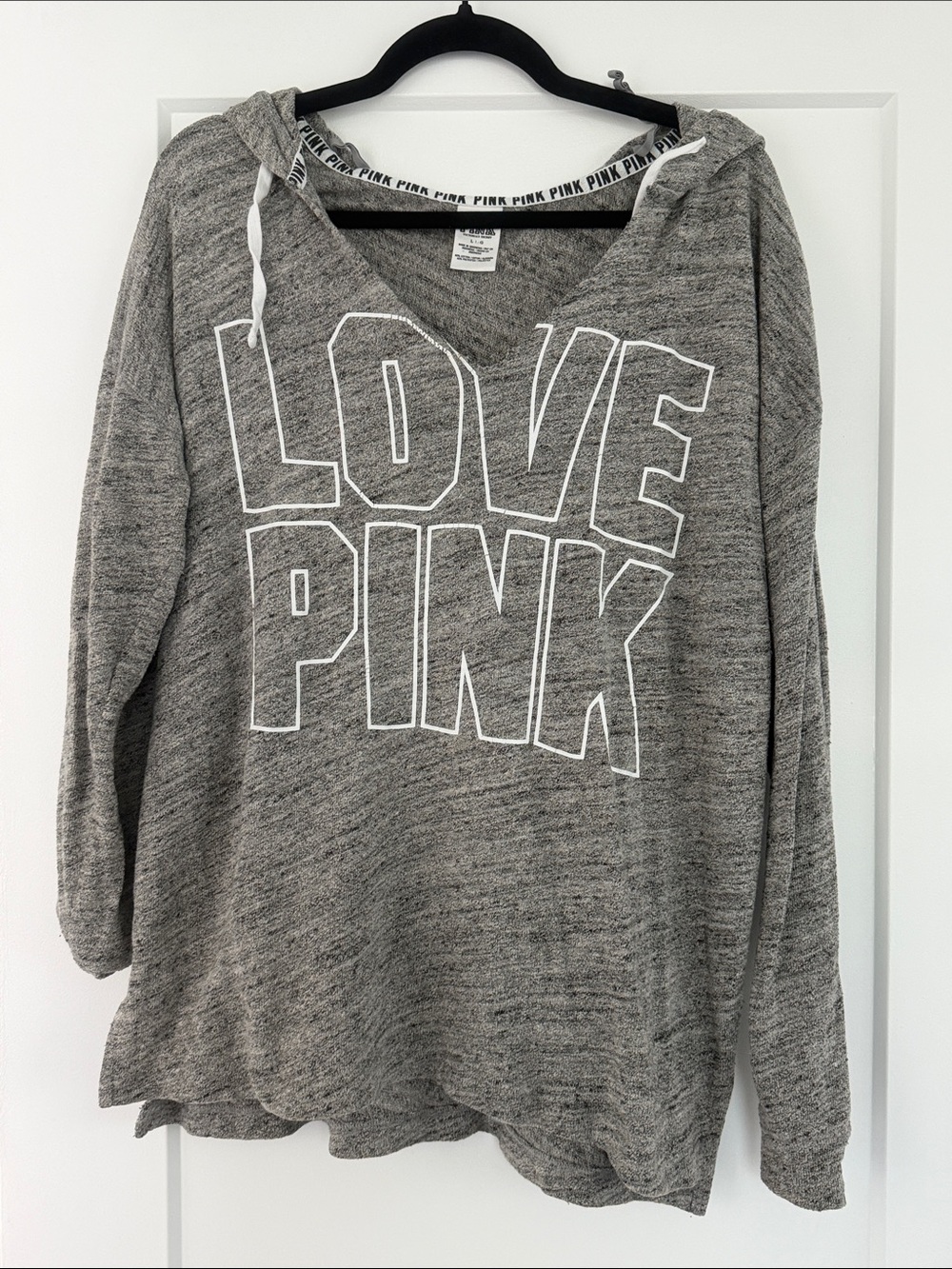 PINK Victoria's Secret Gray 'LOVE PINK' Hooded Sweatshirt